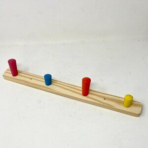 Ikea FLISAT Knob Wall Rack Natural Wood 4-Colorful Pegs